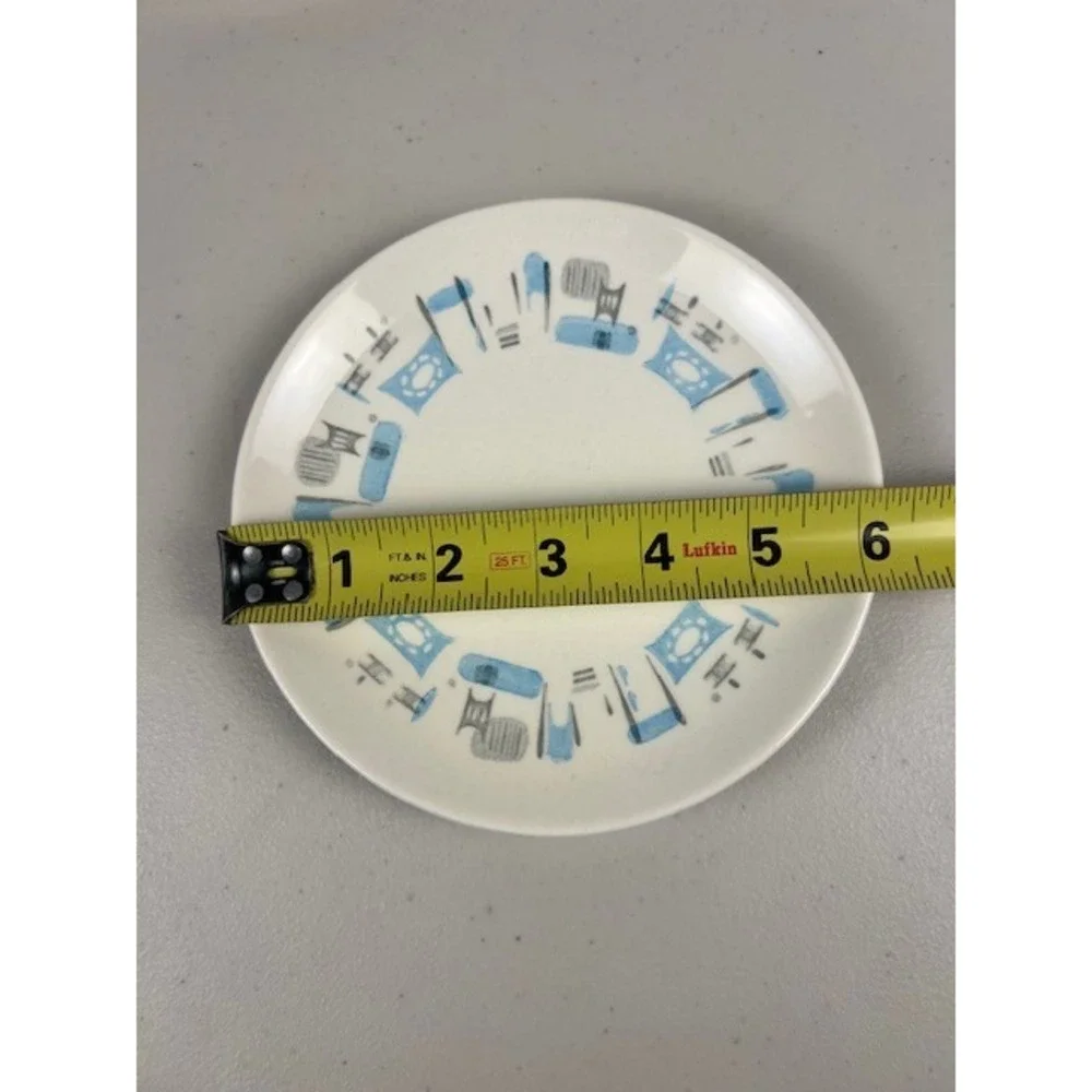 Vintage Mid-Century Modern Atomic Bread Butter Salad Plates Blue Gray Set 3